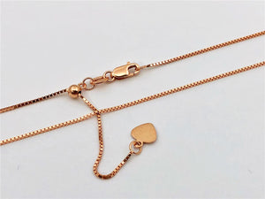 Real 14K Rose Gold 22" ADJUSTABLE Box Chain Necklace Pendant Chain, Layer Chain .7mm Adjusts upto 22"