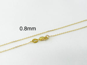 Cable Chain 14k Solid Yellow Gold 16" 18" 20" 24" - 0.8mm, - Dainty Minimalist Diamond cut Pendant Chain For Women - Genuine 14kt Gold