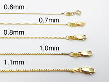 Load image into Gallery viewer, 14K Solid Yellow Gold Shiny Box Chain Necklace 16&quot; 18&quot; 20&quot; 22&quot; 24&quot; - 0.6mm, 0.7mm, 0.8mm, 1.0mm, 1.1mm - suitable for Pendant / Charm
