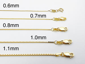 14K Solid Yellow Gold Shiny Box Chain Necklace 16" 18" 20" 22" 24" - 0.6mm, 0.7mm, 0.8mm, 1.0mm, 1.1mm - suitable for Pendant / Charm