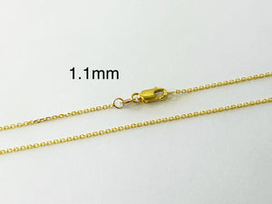 Cable Chain 14k Solid Yellow Gold 16" 18" 20" 24" - 1.1mm - Dainty Minimalist Diamond cut Pendant Chain For Women - Genuine 14kt Gold