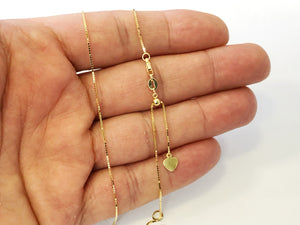 Box Chain 14K Solid Yellow Gold, 22" - 0.7mm, ADJUSTABLE Necklace up to 22", Pendant Chain, Layering Chain, Genuine 14K Gold, For Women