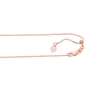Real 14K Rose Gold 22" ADJUSTABLE Box Chain Necklace Pendant Chain, Layer Chain .7mm Adjusts upto 22"