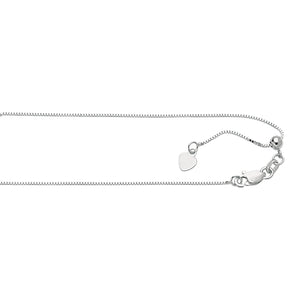 Box Chain 14K Solid White Gold, 22" - 0.7mm, ADJUSTABLE Necklace up to 22", Pendant Chain, Layering Chain, Genuine 14K Gold, For Women